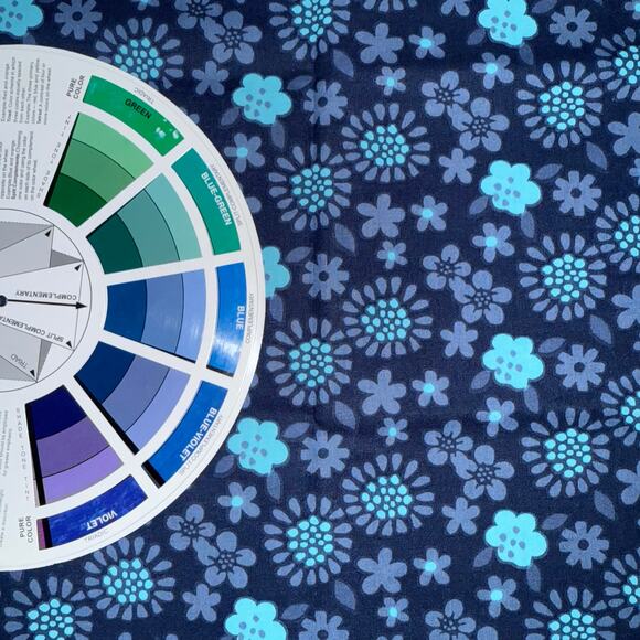 Dark Blue Floral Medallions Cotton Fabric by Quilter's Showcase -Over 3/4 Yard - Picture 2 of 4